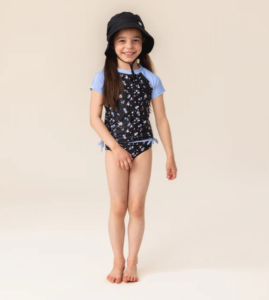 Girls' Black Two-Piece UV Swimsuit