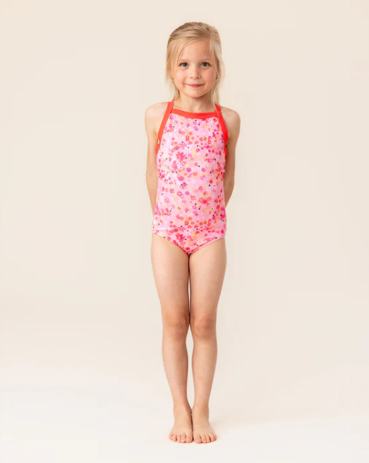 Girls' Pink One-Piece UV Swimsuit