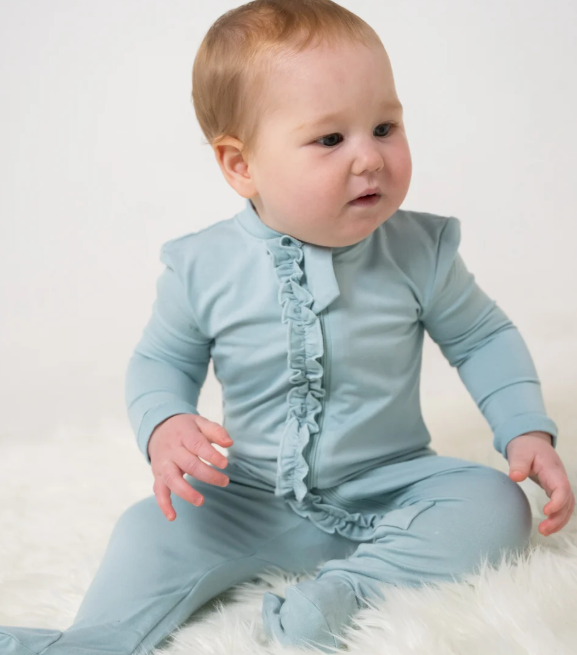 Bamboo Ruffle Footie w/ Two Way Zipper