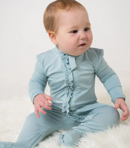 Bamboo Ruffle Footie w/ Two Way Zipper