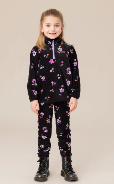 Black Floral 2pc Fleece Base Layer Set
