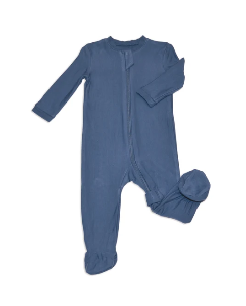 Bamboo Fleece Footie w/2 Way Zipper -Indigo