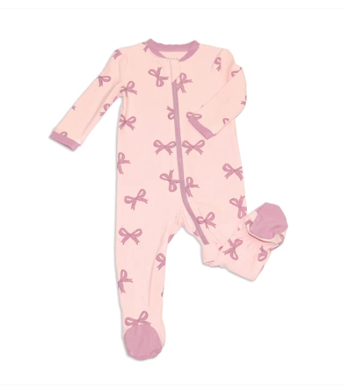 Bamboo Fleece Footie w/2 Way Zipper -Whimsical Bows