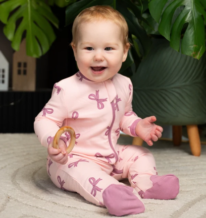 Bamboo Fleece Footie w/2 Way Zipper -Whimsical Bows