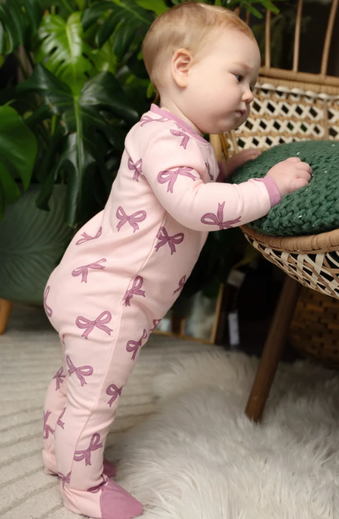 Bamboo Fleece Footie w/2 Way Zipper -Whimsical Bows