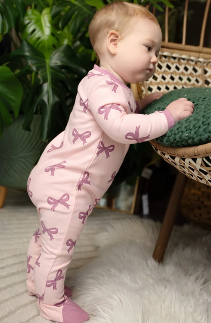 Bamboo Fleece Footie w/2 Way Zipper -Whimsical Bows