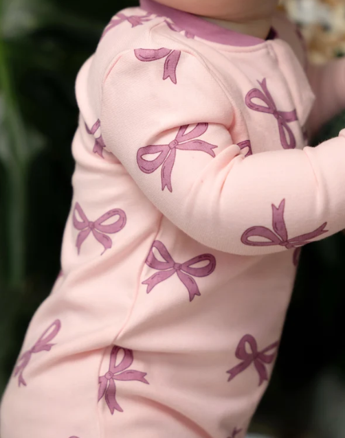 Bamboo Fleece Footie w/2 Way Zipper -Whimsical Bows