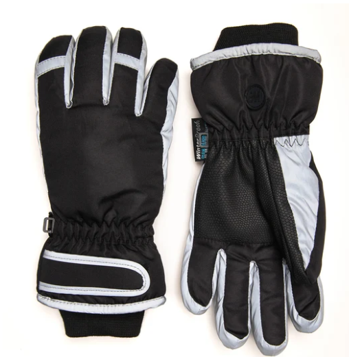 Night Shred Reflective Boy's Black Silver Ski Glove
