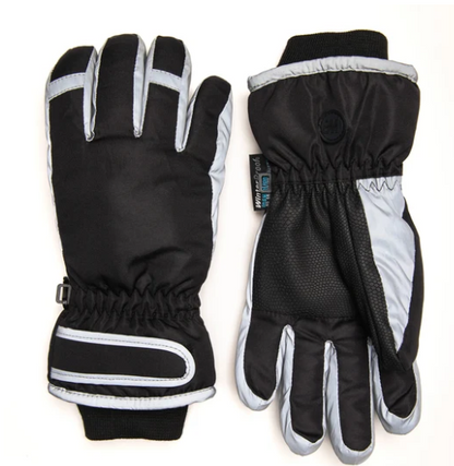 Night Shred Reflective Boy's Black Silver Ski Glove