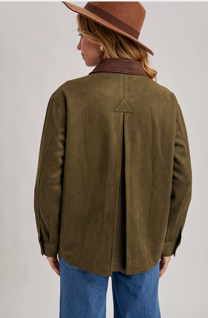 Button Down Faux Suede Barbour Jacket