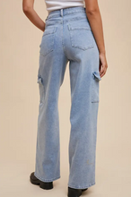 Load image into Gallery viewer, Stretch High Rise Cargo Utility Blue Jeans
