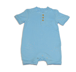 Bamboo Short Sleeve Romper with Button (Bluebonnet)