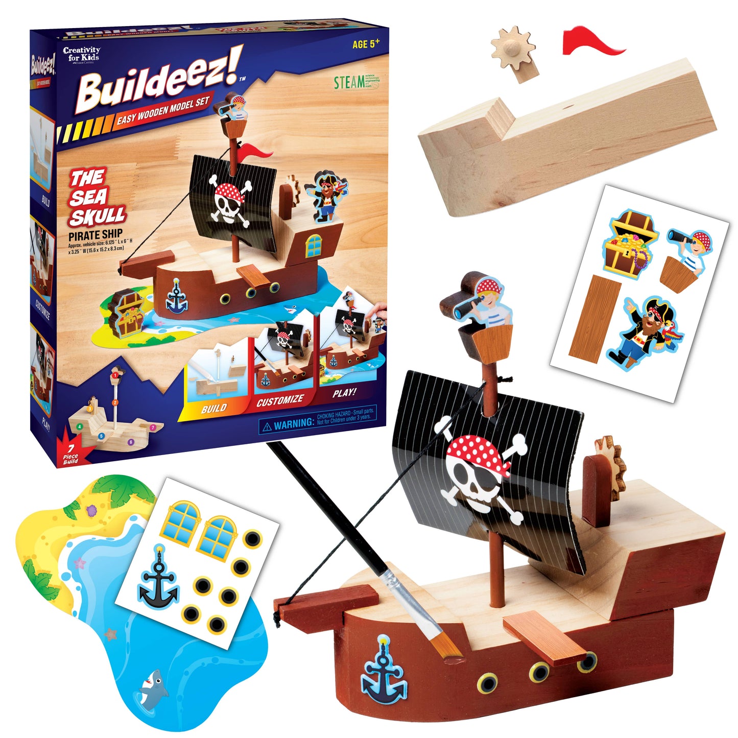 Buildeez! The Sea Skull Pirate Ship - DIY Wooden Craft Kit