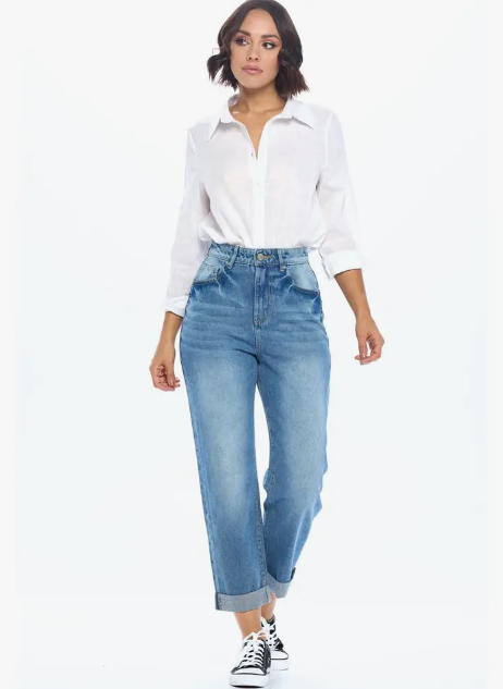 High Rise Solid Mom Jeans