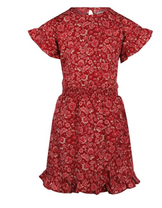 Red Floral Flutter Sleeve Dress