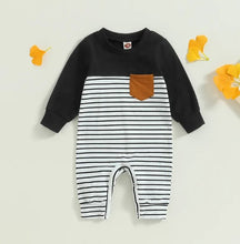 Load image into Gallery viewer, Infant Stripe Romper w/ Patchwork Pocket
