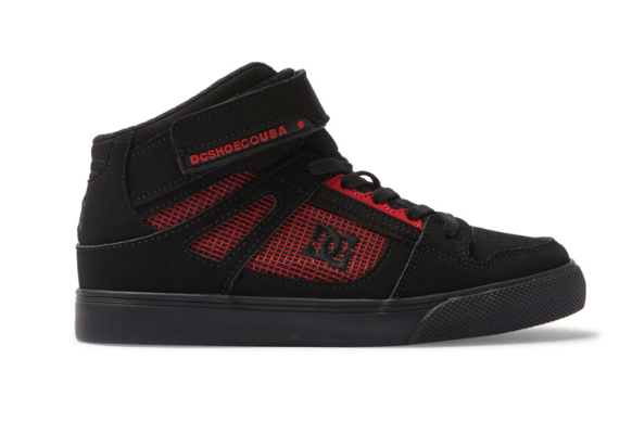 Children's DC Shoes Pure High Elastic Lace Shoes -Black/Black/Red