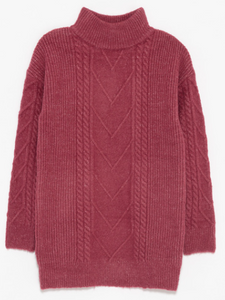 High Neck Cable Knit Tunic Sweater