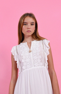 Mini Flare Dress With Lace Yoke