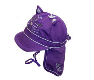 Girls Cat UV Flap Hat (Purple)