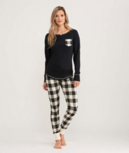 Women's Cream Plaid Stretch Pajama Pants